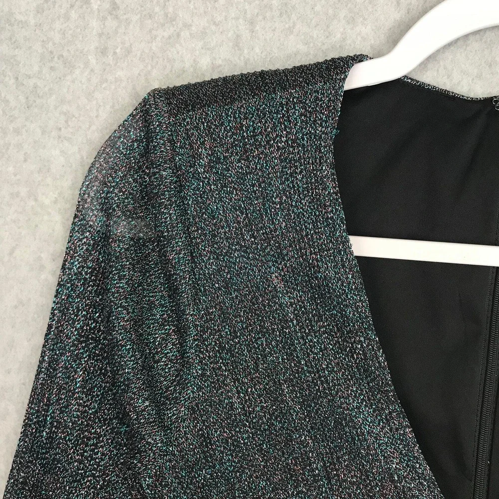 Aidan Mattox Teal‎ Metallic Wrap Dress Size 4 Bow Shimmer Party NYE Holiday Glam - Picture 7 of 16